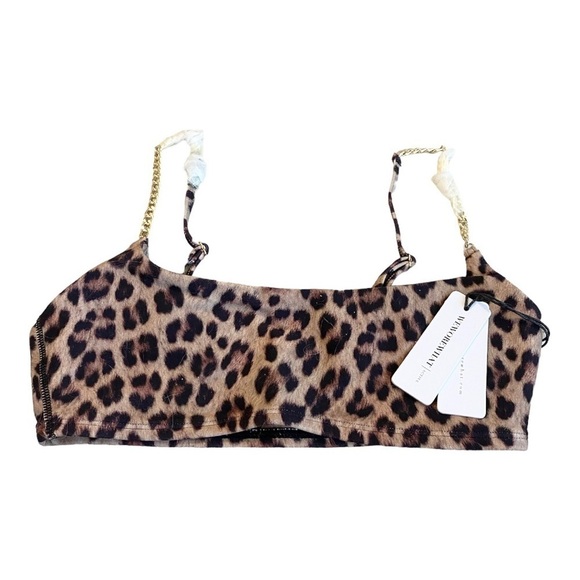 NEW We Wore What Cami Bra Crop Top Chain Straps Brushed Leopard Print - Picture 5 of 8